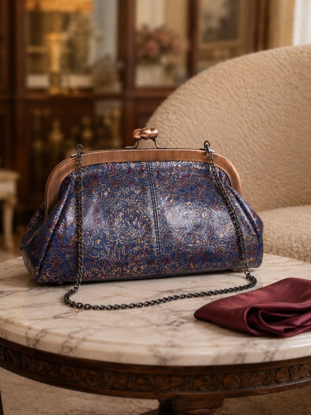 Patricia Nash Kimono Tapestry Floral Clutch Purse Metallic Chain Shoulder Bag